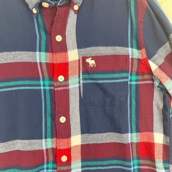 Abercrombie Kids Boys Flannel Shirt Size 13-14 Red Blue White Plaid Long Sleeve - Picture 8 of 15